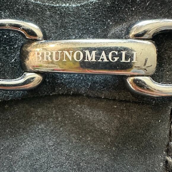 Bruno Magli Black with Silver Buckle, Real Suede Loafers- 8